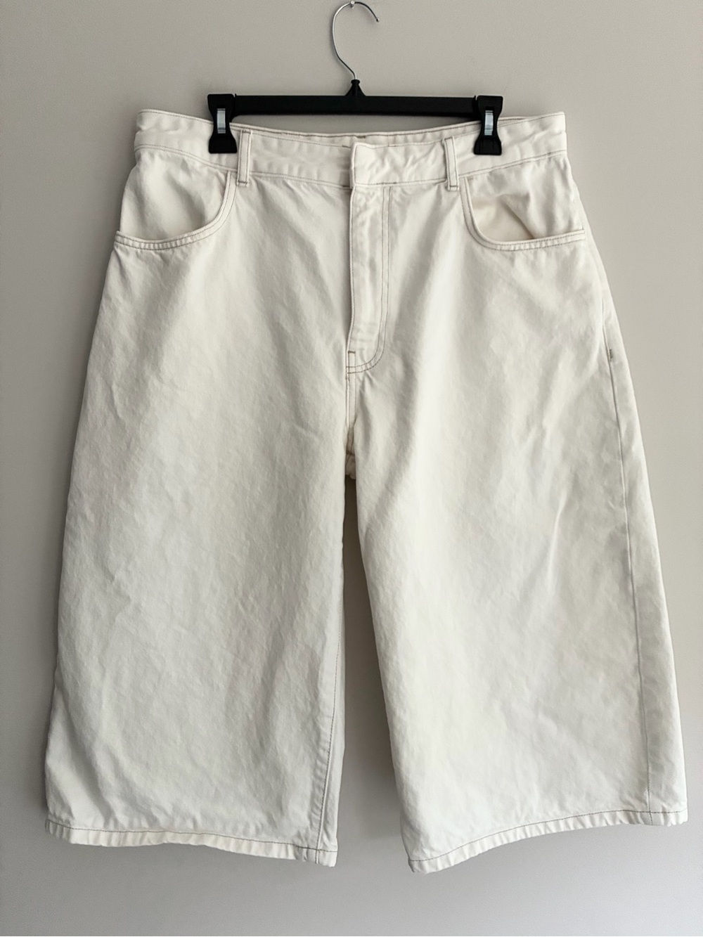 Zara Off-White Denim Wide Leg Shorts Size 14